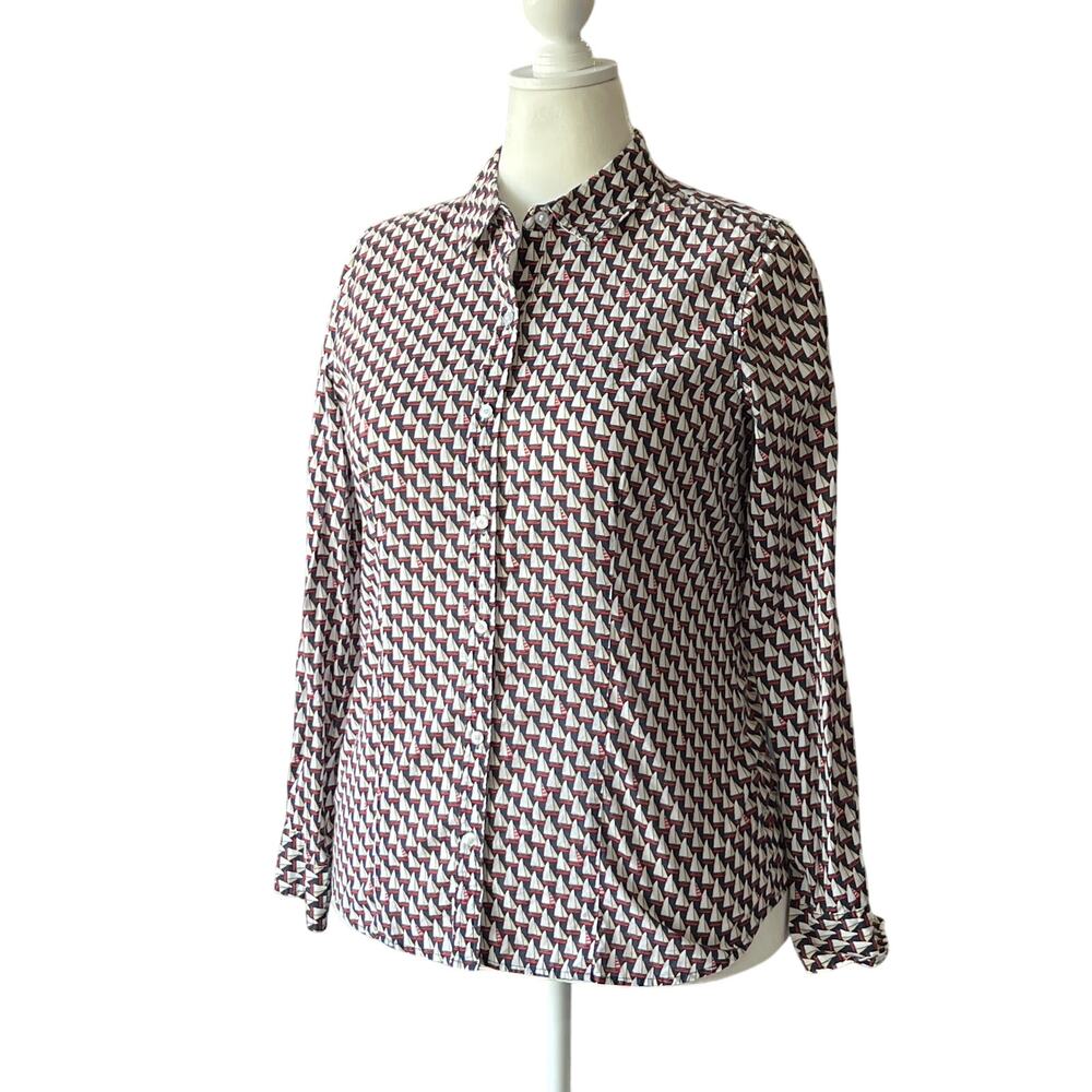 Vintage The Limited Sailboat Print Cotton Button Up Shirt Women's Size L Preppy